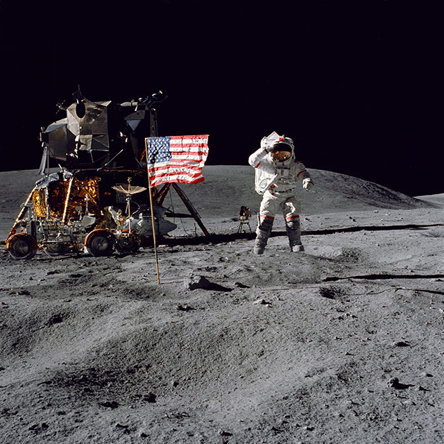 Astronaut jumping on the moon